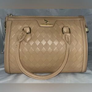 Quilted Tan Satchel Handbag with Gold Hardware
